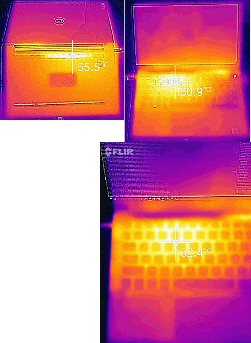 FLIR bottom 55.5°C keys top 50.9°C 52.4°C