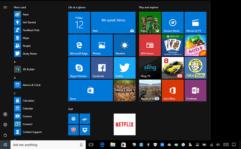 start menu