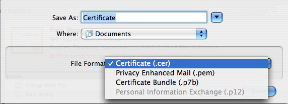 keychain access export cer