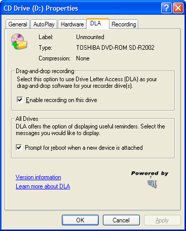 DLA driver property sheet