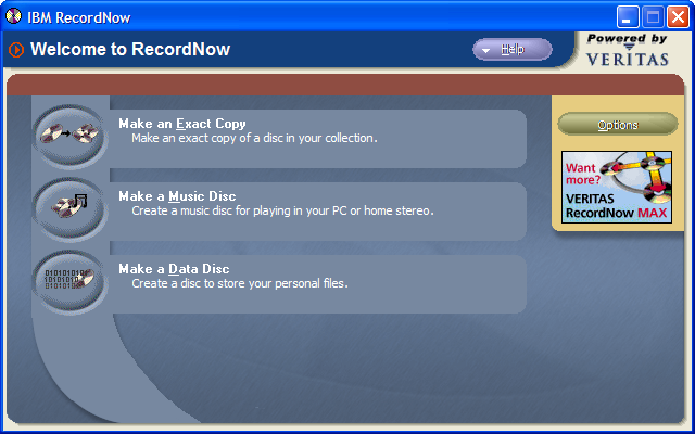 record now main menu