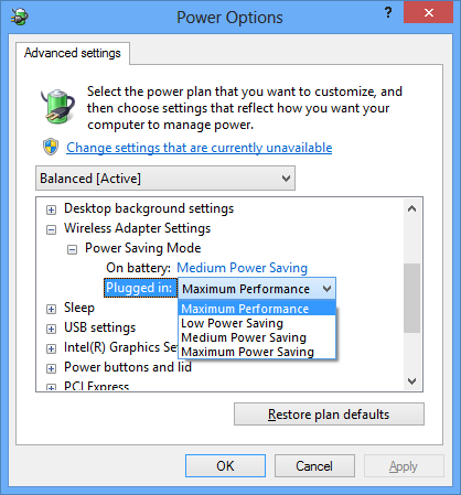 wireless driver settings